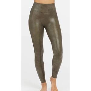 Spanx faux leather darkened olive dark green croc shine skin small leggings